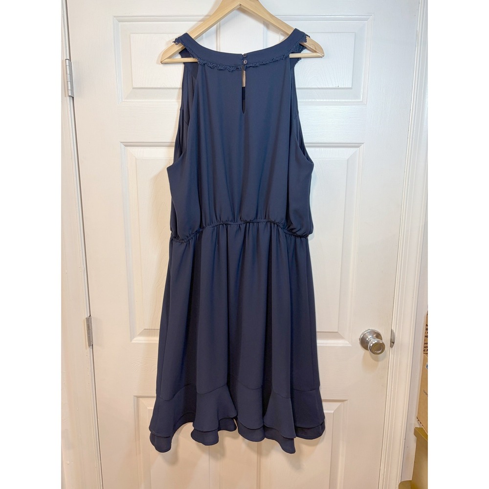 Ryan Wythe Navy Blue Crochet Trim Ruffle Hem Dress Plus 22 Wedding Guest Elegant - Picture 4 of 9